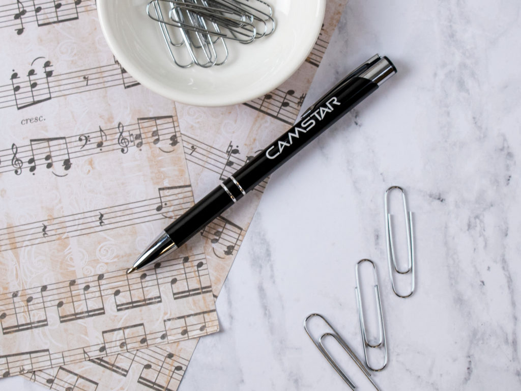 Sonata Glass metal pen with sheets of music